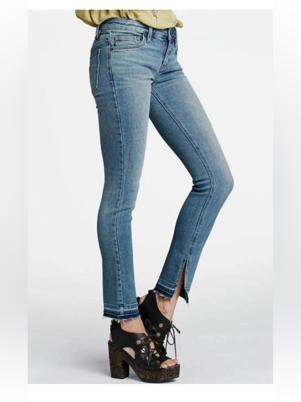 Free People Kentucky Blue Slit Skinny Jean - Picture 3 of 14